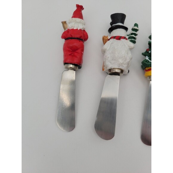 Set Of 4 Christmas Theme Butter Cheese Spreader Knives Santa Snowman Tree Bear - Picture 5 of 13